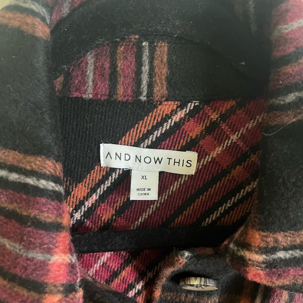 NWOT And Now This shirt jacket. Size XL. Deep red and black plaid. - Picture 2 of 6